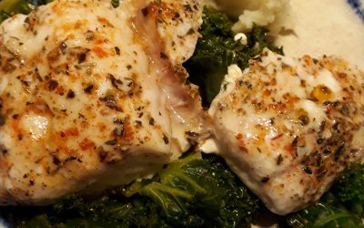 Smokey Cajun hake with pesto kale